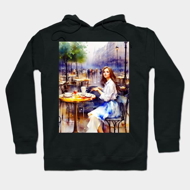 beauitful woman on parisian cafe Hoodie by A&A